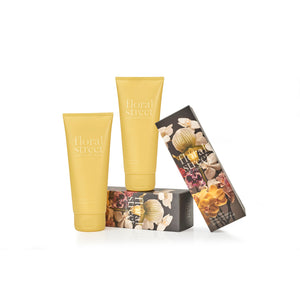 Wild vanilla orchid vegan body cream and body wash gift set with recyclable sugarcane packaging